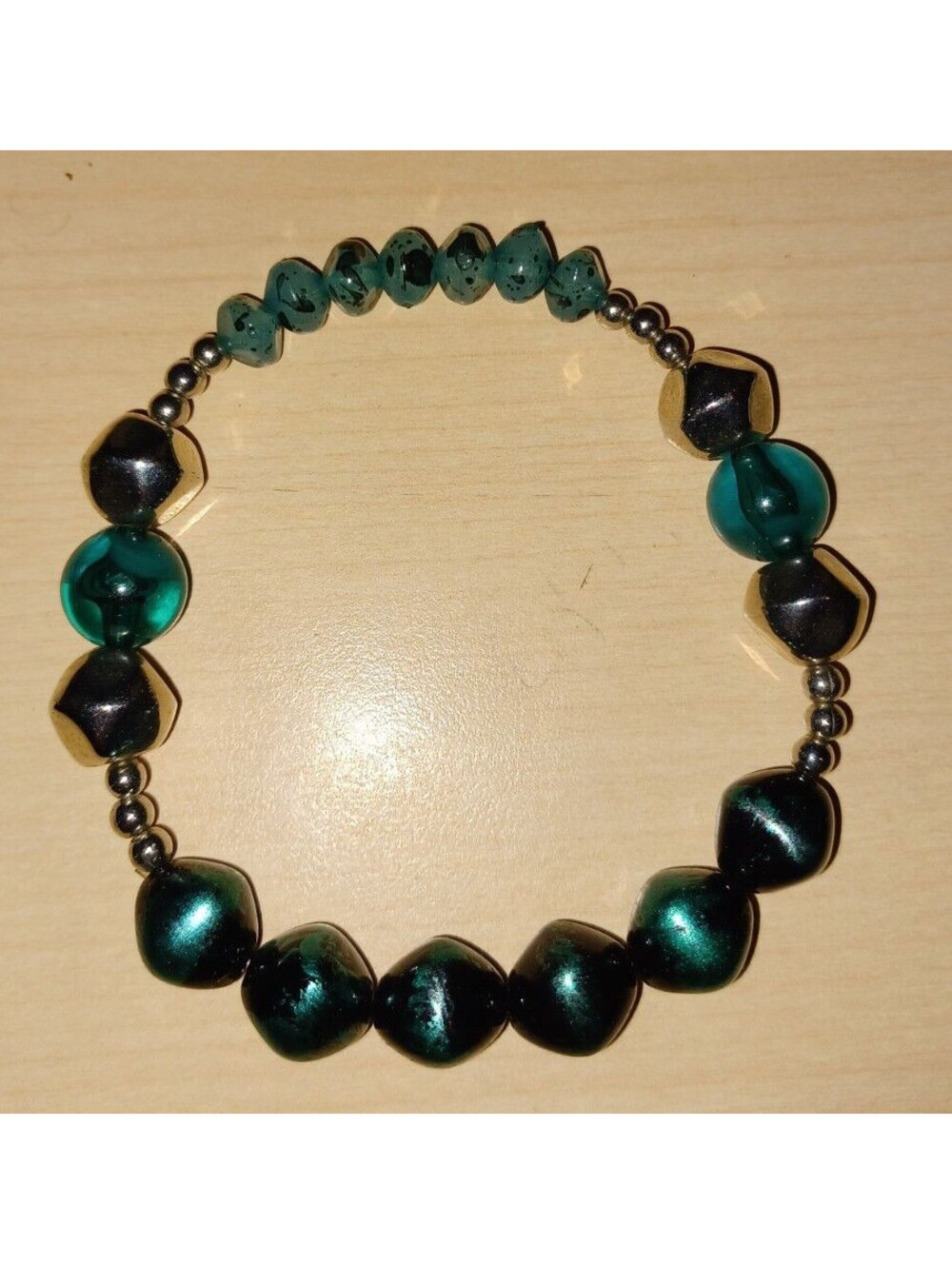 Women's Fashion Jewelry Green & Gold Beads Stretch Bracelet